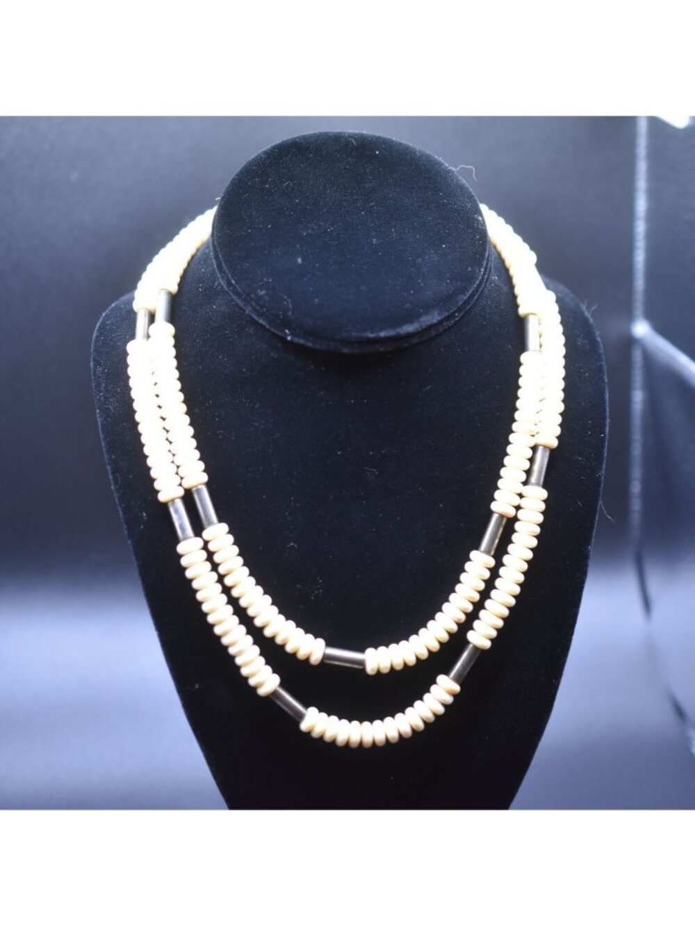 Vintage Ivory-Colored Beaded Necklace With Brass Accents & Secure Clasp - 18" Si